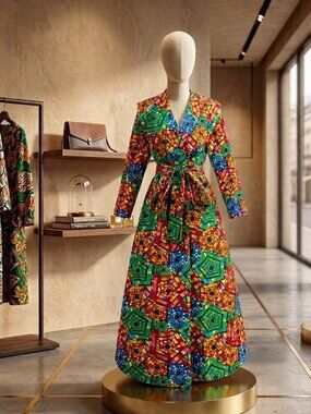 African Print Dresses Autumn and Summer Long Sleeves Ankara Dress